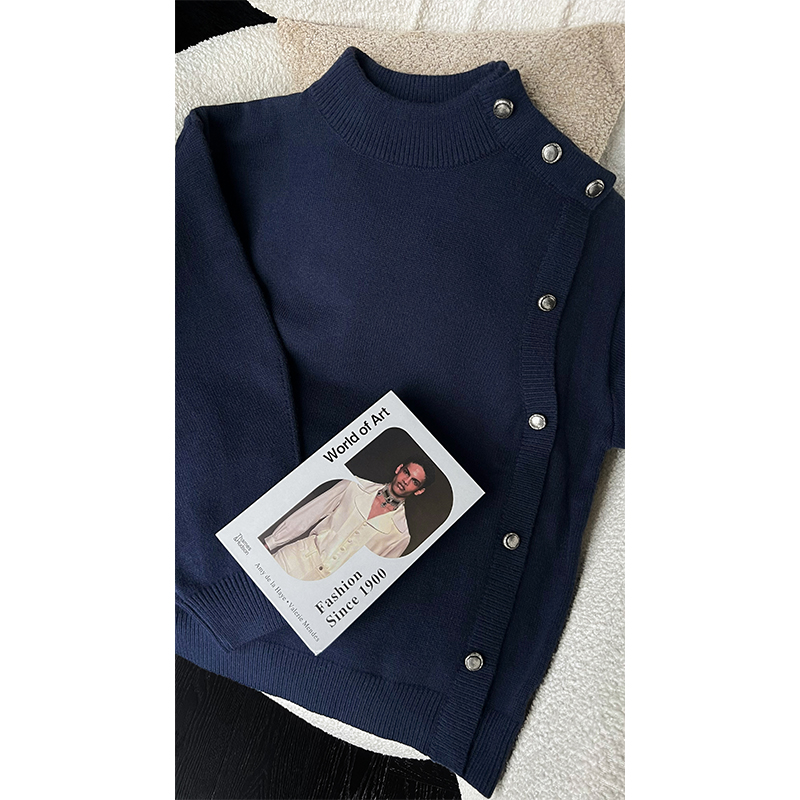 High-End Button Design Half Turtleneck Sweater - Versatile Solid Color Knitted Top for Autumn and Winter Fashion High-End Button Design Half Turtleneck Sweater - Versatile Solid Color Knitted Top for Autumn and Winter Fashion