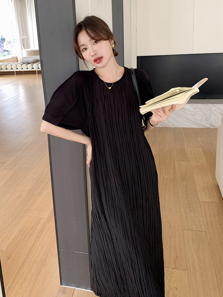 High-End Casual Loose Black Dress for Women - Relaxed Fit Ankle-Length Summer 2025 Style, Slimming Design High-End Casual Loose Black Dress for Women - Relaxed Fit Ankle-Length Summer 2025 Style, Slimming Design