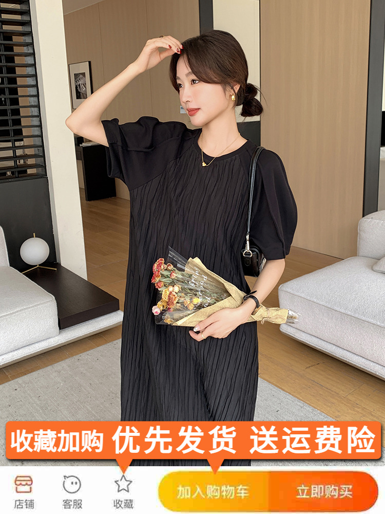 High-End Casual Loose Black Dress for Women - Relaxed Fit Ankle-Length Summer 2025 Style, Slimming Design High-End Casual Loose Black Dress for Women - Relaxed Fit Ankle-Length Summer 2025 Style, Slimming Design