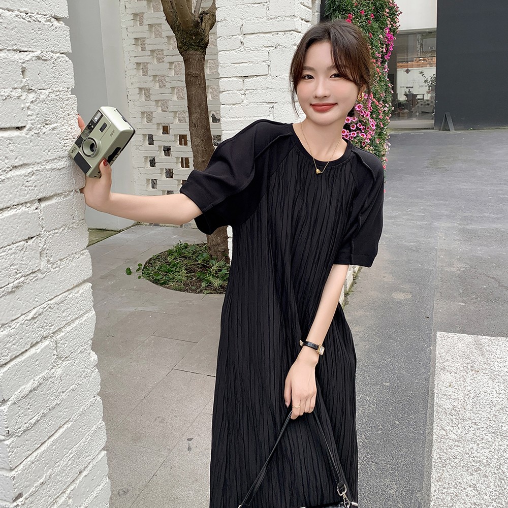 High-End Casual Loose Black Dress for Women - Relaxed Fit Ankle-Length Summer 2025 Style, Slimming Design High-End Casual Loose Black Dress for Women - Relaxed Fit Ankle-Length Summer 2025 Style, Slimming Design