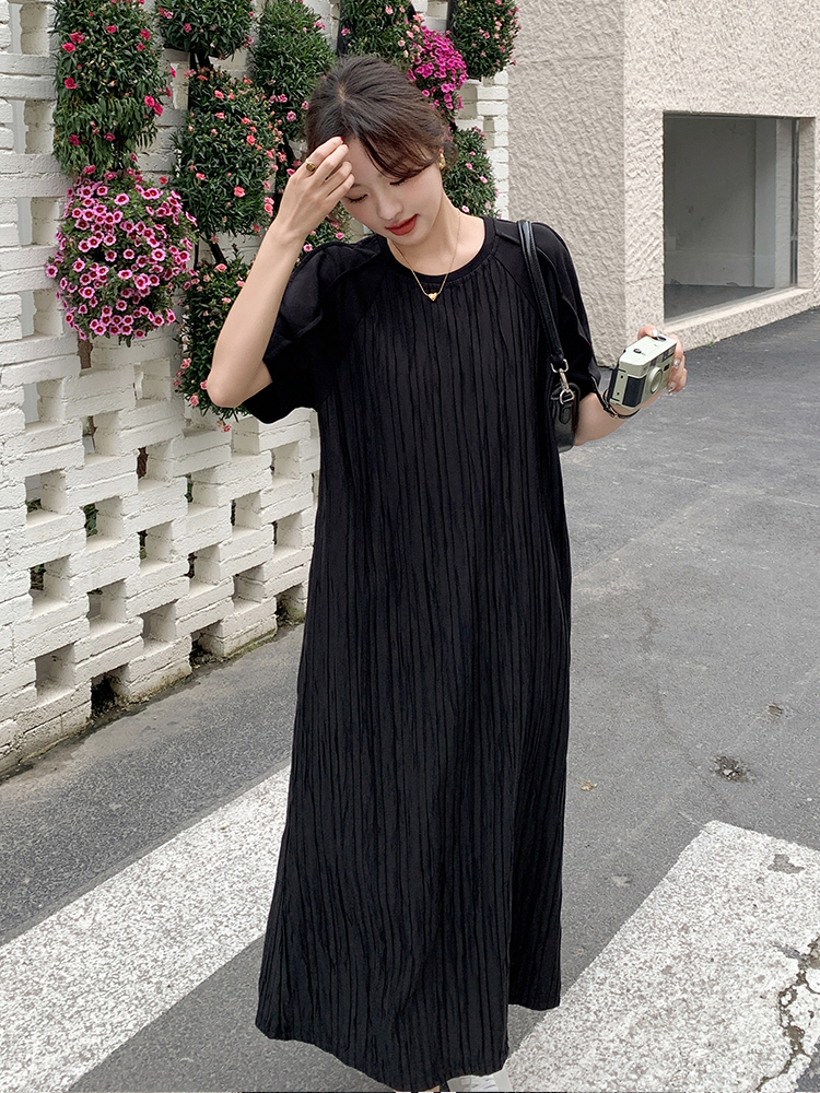 High-End Casual Loose Black Dress for Women - Relaxed Fit Ankle-Length Summer 2025 Style, Slimming Design High-End Casual Loose Black Dress for Women - Relaxed Fit Ankle-Length Summer 2025 Style, Slimming Design