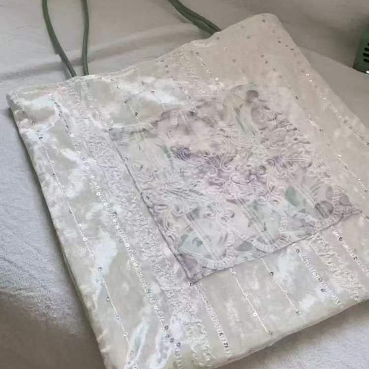 High-End Casual Velvet Canvas Shoulder Bag - Korean Style Paradise Patchwork Design High-End Casual Velvet Canvas Shoulder Bag - Korean Style Paradise Patchwork Design