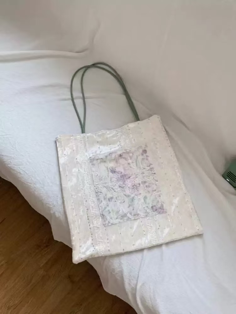 High-End Casual Velvet Canvas Shoulder Bag - Korean Style Paradise Patchwork Design High-End Casual Velvet Canvas Shoulder Bag - Korean Style Paradise Patchwork Design