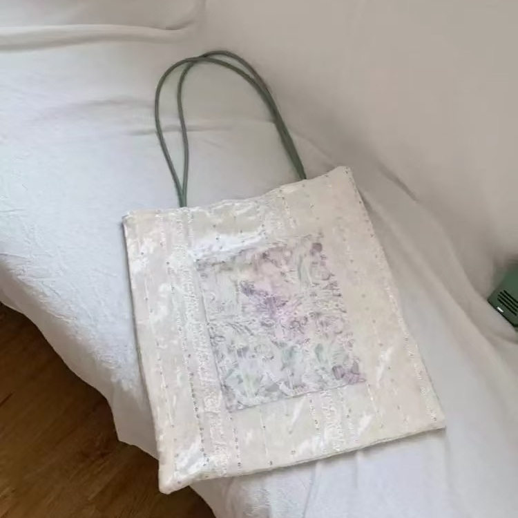 High-End Casual Velvet Canvas Shoulder Bag - Korean Style Paradise Patchwork Design High-End Casual Velvet Canvas Shoulder Bag - Korean Style Paradise Patchwork Design