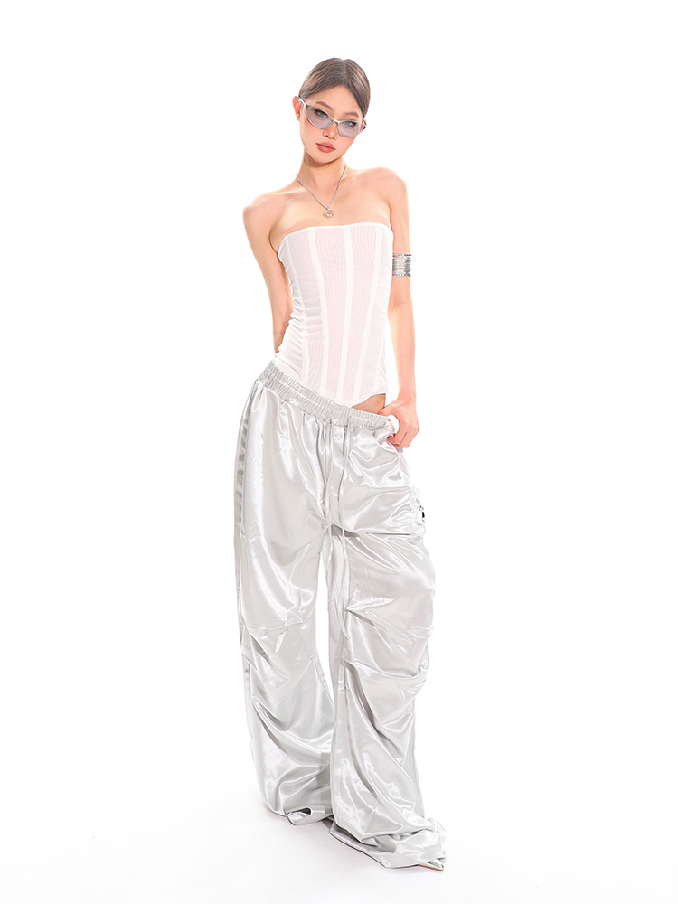 High-End Fabric Multi-Pocket Wide-Leg Workwear Pants for Women - Vintage Straight-Leg Style for Summer Street Dance Fashion High-End Fabric Multi-Pocket Wide-Leg Workwear Pants for Women - Vintage Straight-Leg Style for Summer Street Dance Fashion