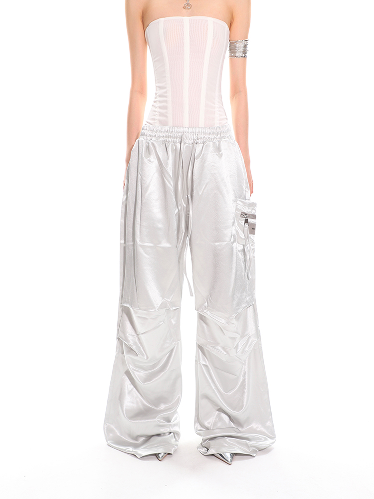 High-End Fabric Multi-Pocket Wide-Leg Workwear Pants for Women - Vintage Straight-Leg Style for Summer Street Dance Fashion