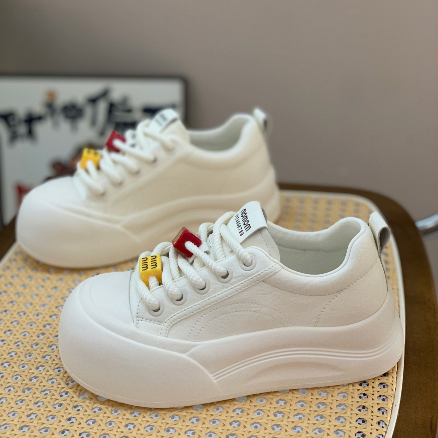 High-End Genuine Leather White Sneakers for Women - 2025 Spring Thick-Soled Ugly Cute Big-Headed Sports Shoes