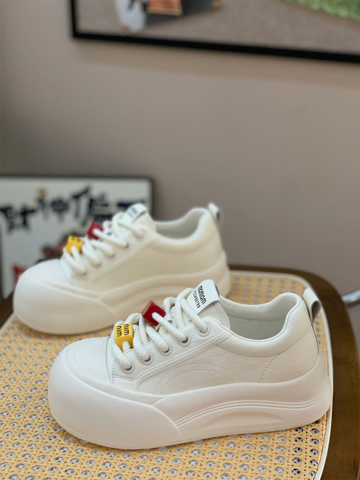 High-End Genuine Leather White Sneakers for Women - 2025 Spring Thick-Soled Ugly Cute Big-Headed Sports Shoes