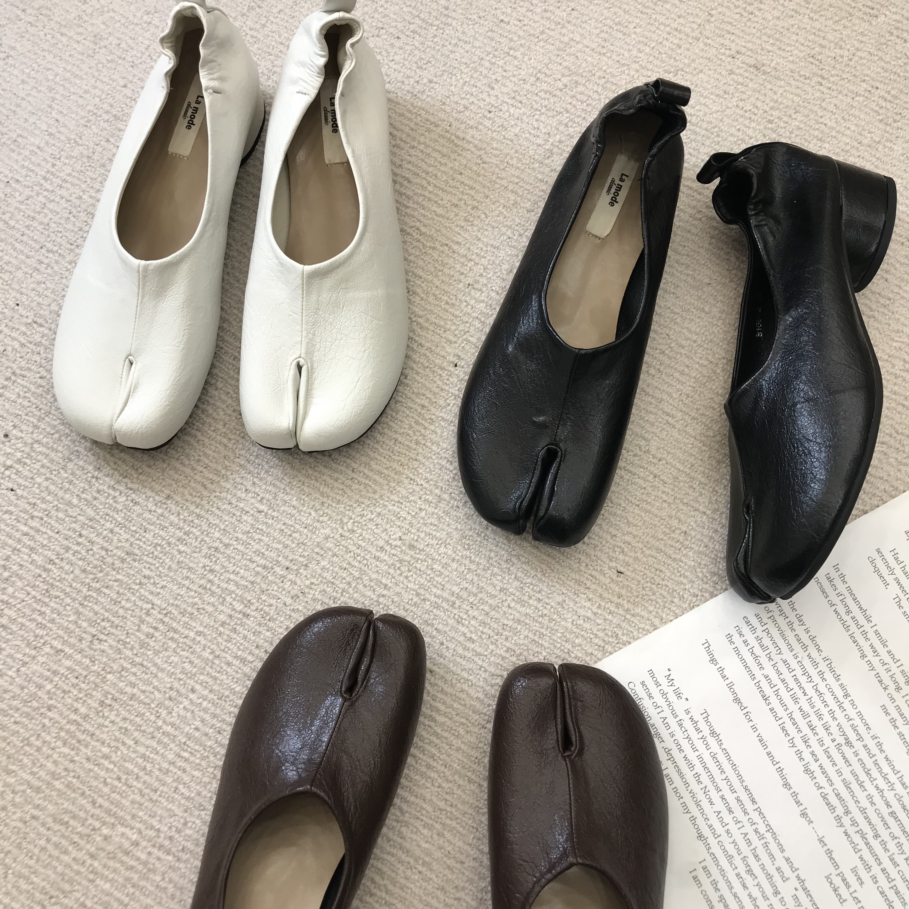 High-End Korean Style Leather Split-Toe Chunky Heel Loafers for Women - Retro Pig Trotter Shoes with Unique Personality