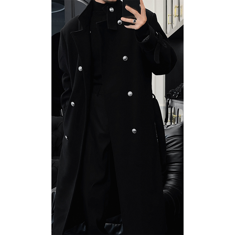 High-End Long Knee-Length Woolen Coat for Men, Double-Breasted, Korean Style, 2025 Autumn Winter Fashion