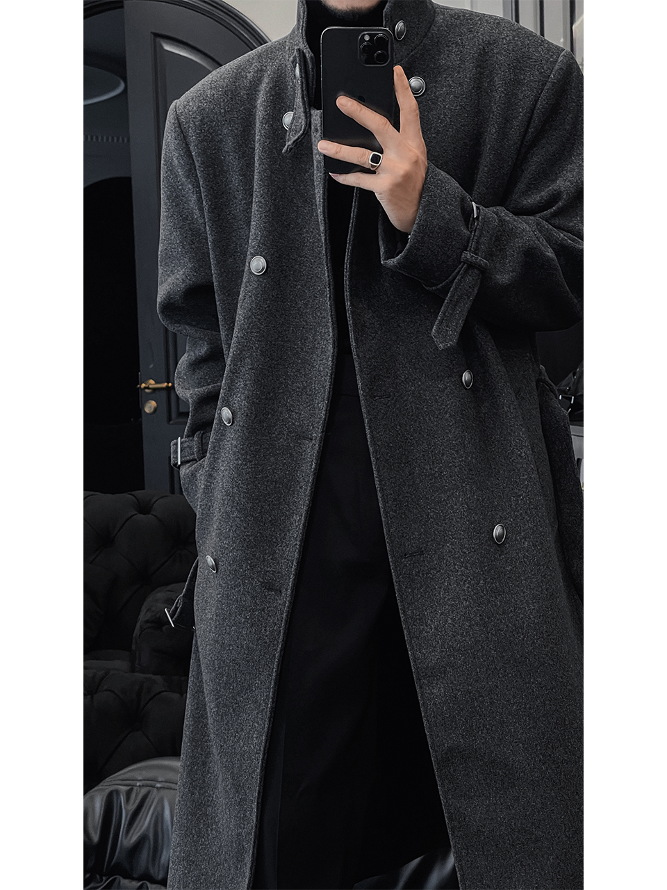 High-End Long Knee-Length Woolen Coat for Men, Double-Breasted, Korean Style, 2025 Autumn Winter Fashion