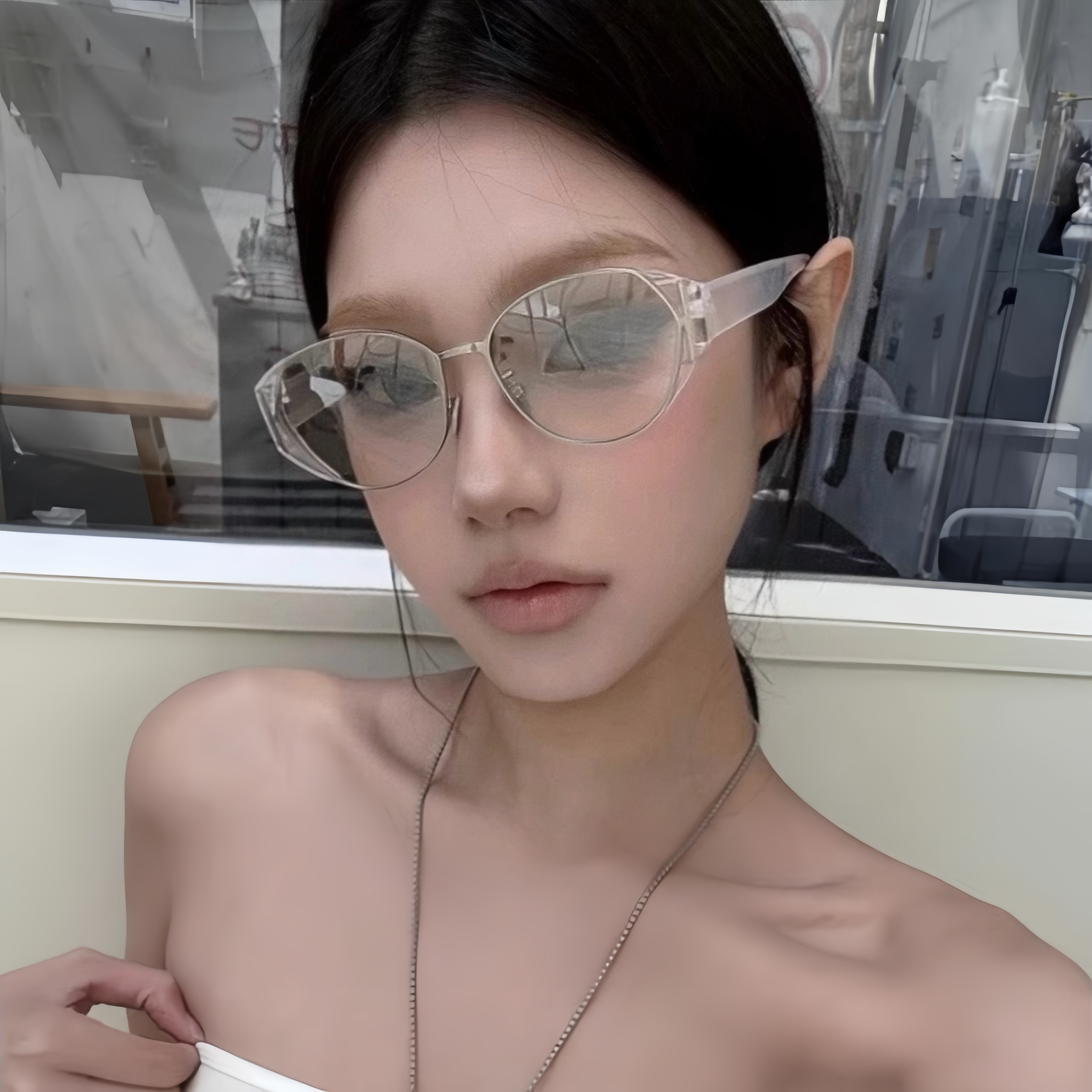 High-End Mesh Cat Eye Sunglasses for Women - 2025 European American Style, Mercury Color, UV Protection, Hot Girl Trend