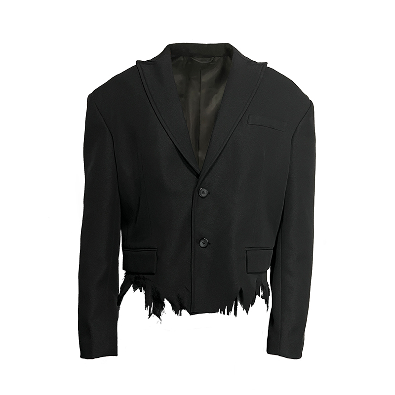 High-End Padded Shoulder Suit with Torn Design, Destroyed Details, and Smoking Device Aesthetic - Unique 1of1 Fashion Statement