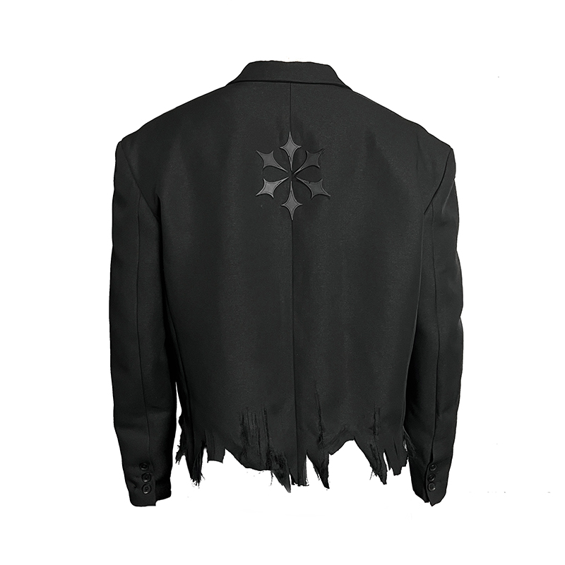 High-End Padded Shoulder Suit with Torn Design, Destroyed Details, and Smoking Device Aesthetic - Unique 1of1 Fashion Statement