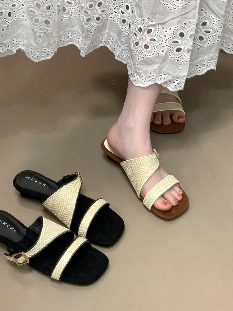 High-End Retro One-Strap Woven Sandals for Women - 2025 Summer Wedge Heels Perfect for Skirts, Y2K Style
