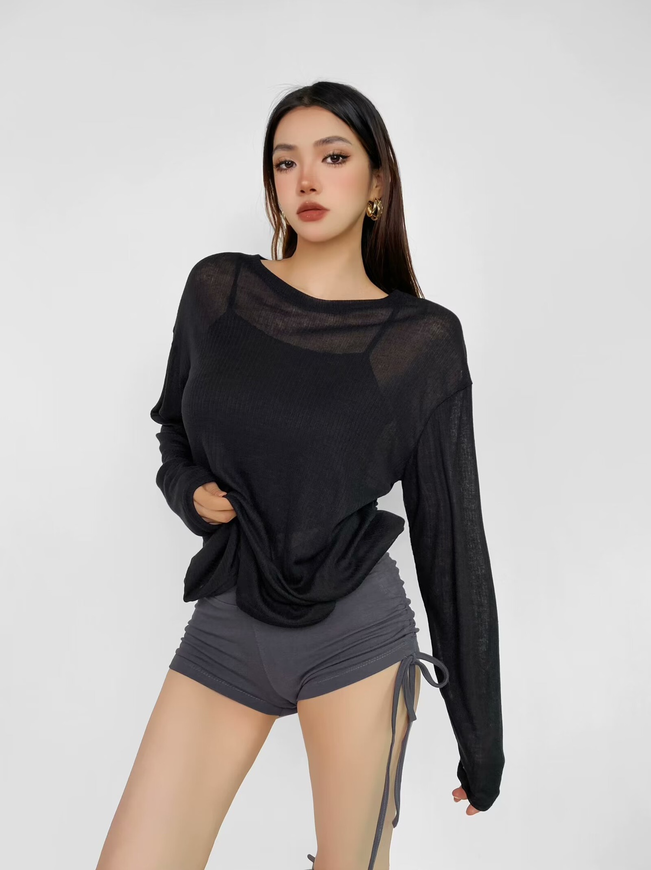 High-End Round Neck Loose Fit Summer Sweater for Women - Slimming Sun Protection Knitted Top in Solid Color, Jazz Lazy Style High-End Round Neck Loose Fit Summer Sweater for Women - Slimming Sun Protection Knitted Top in Solid Color, Jazz Lazy Style