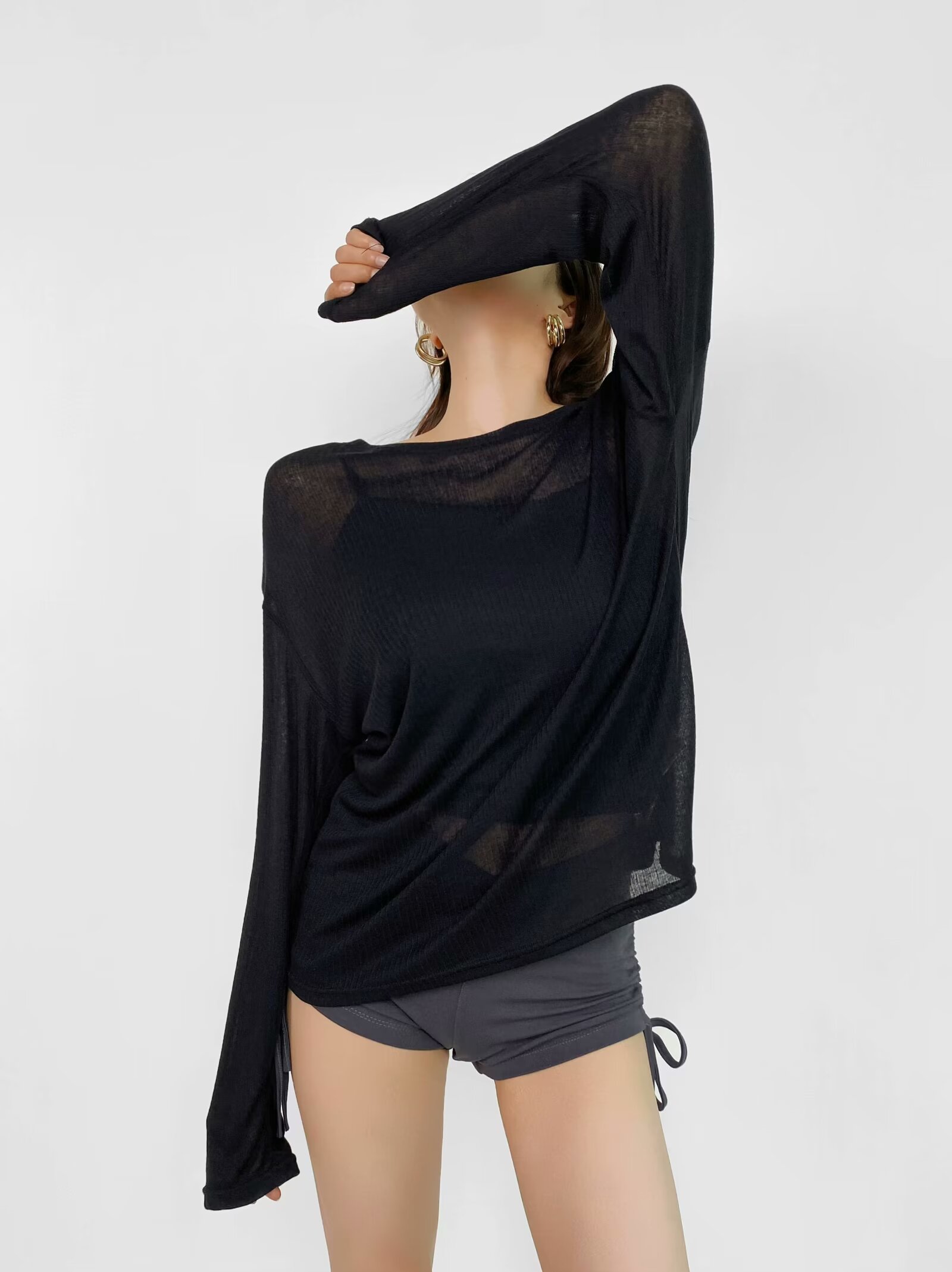 High-End Round Neck Loose Fit Summer Sweater for Women - Slimming Sun Protection Knitted Top in Solid Color, Jazz Lazy Style High-End Round Neck Loose Fit Summer Sweater for Women - Slimming Sun Protection Knitted Top in Solid Color, Jazz Lazy Style