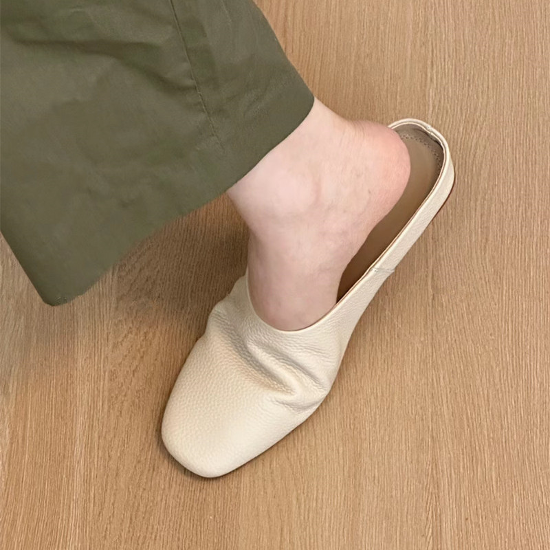 High-End Sheepskin Casual Half Slippers for Women - Genuine Leather Easy Wear Versatile Slides High-End Sheepskin Casual Half Slippers for Women - Genuine Leather Easy Wear Versatile Slides