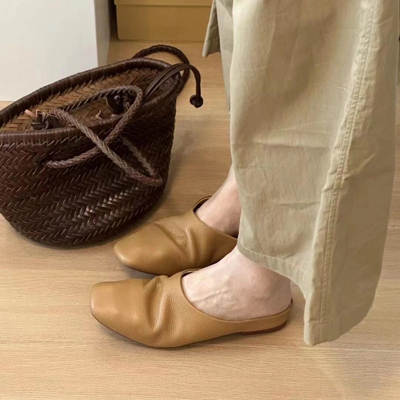 High-End Sheepskin Casual Half Slippers for Women - Genuine Leather Easy Wear Versatile Slides High-End Sheepskin Casual Half Slippers for Women - Genuine Leather Easy Wear Versatile Slides