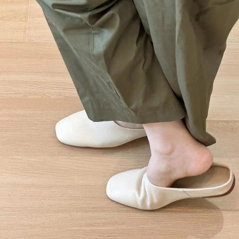 High-End Sheepskin Casual Half Slippers for Women - Genuine Leather Easy Wear Versatile Slides