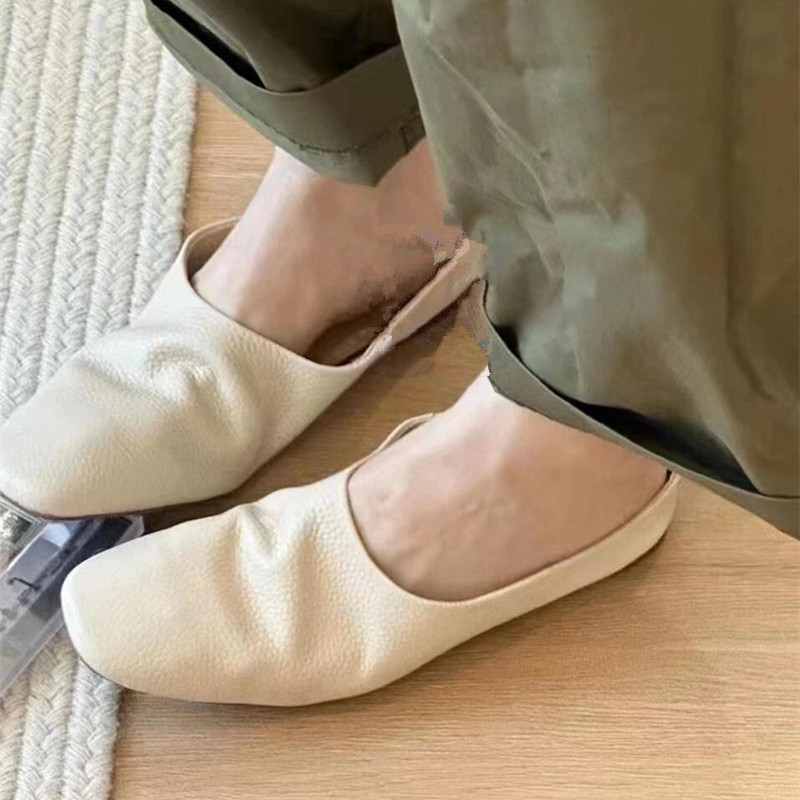 High-End Sheepskin Casual Half Slippers for Women - Genuine Leather Easy Wear Versatile Slides