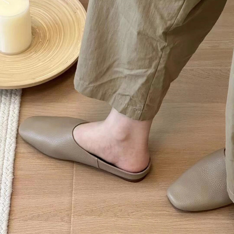 High-End Sheepskin Casual Half Slippers for Women - Genuine Leather Easy Wear Versatile Slides High-End Sheepskin Casual Half Slippers for Women - Genuine Leather Easy Wear Versatile Slides