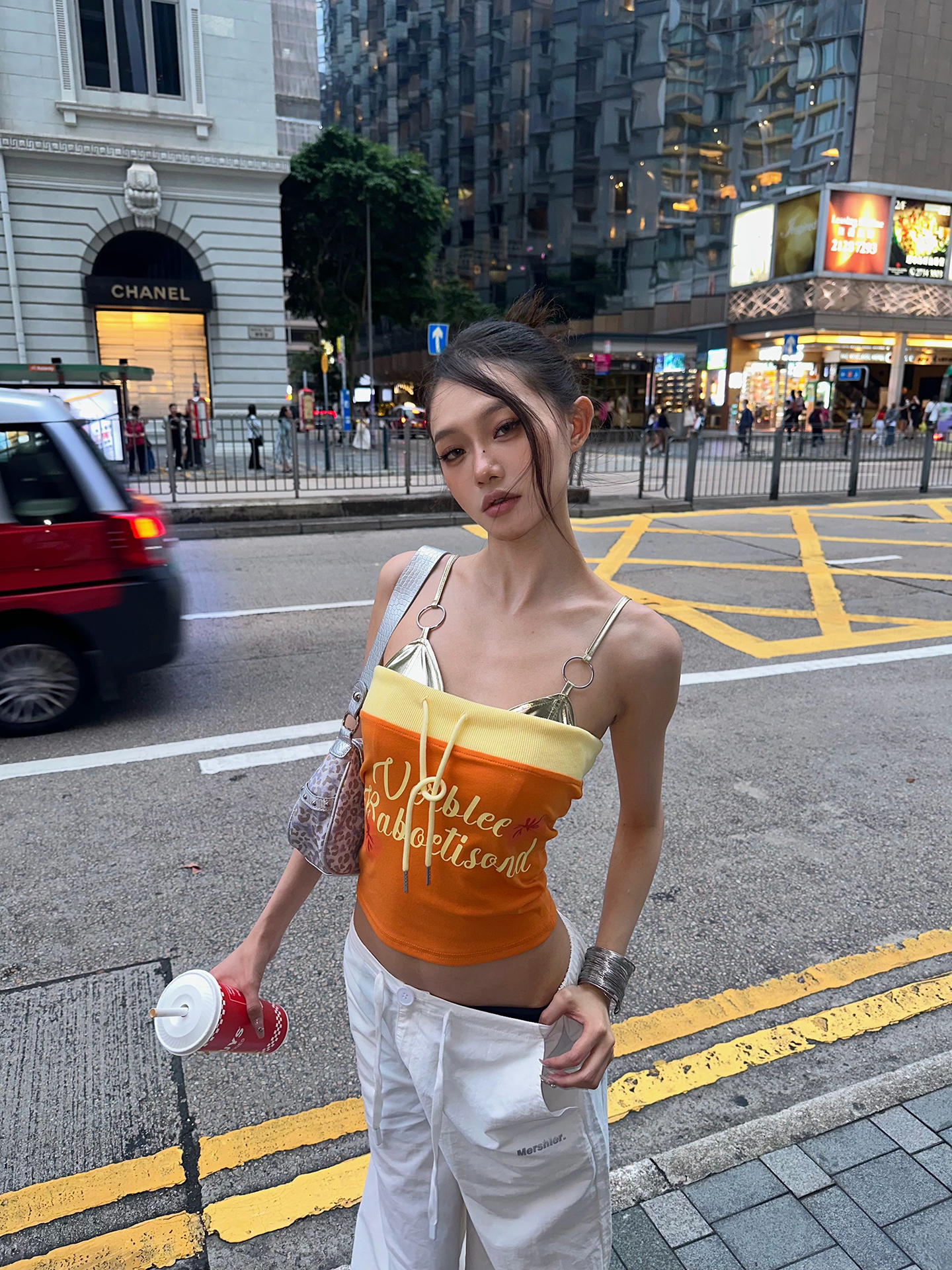 High-End Street Style Strapless Tank Top with Letter Print, Drawstring Design, Spicy Girl Aesthetic, Two-Way Wear - American Style