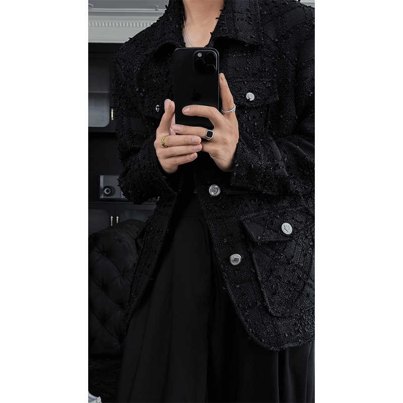 High-End Woven Design Casual Su Jacket for Men - Dragon Talk 2025 Autumn Versatile Fragrance Style Top