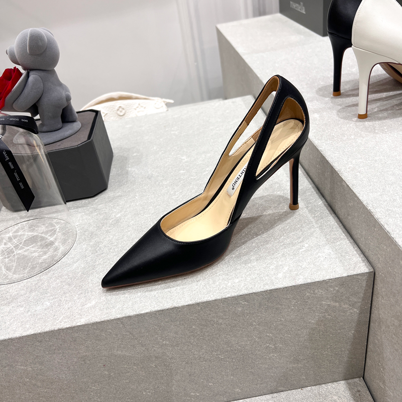 High-Heeled Black Hollow Genuine Leather Commuting Shoes for Women - Sexy Designer Style