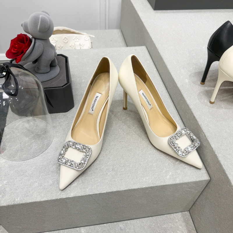 High-Heeled Party Shoes with Pointed Toe and Rhinestone Buckle - Shallow Mouth Fine Heel Design, Chic Ins Style