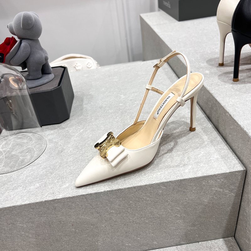 High-Heeled Strappy Backless Sandals with Pointed Toe and Metal Buckle - European and American Style, Sexy Work Footwear