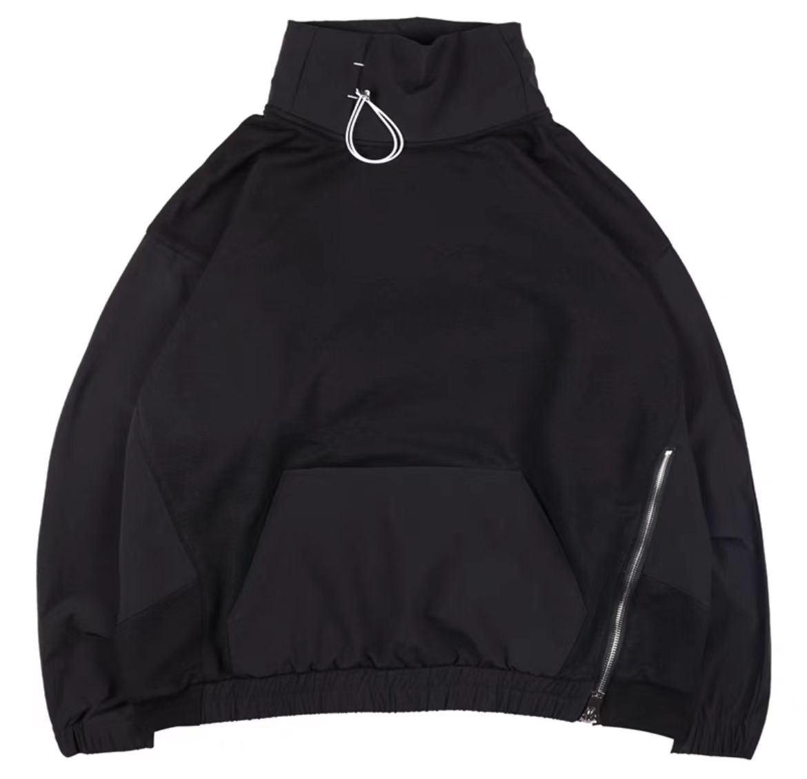 High-Neck Half-Zip Drawstring Sweatshirt - American Retro High Street Black Windbreaker for Y2K Style and Functional Fashion