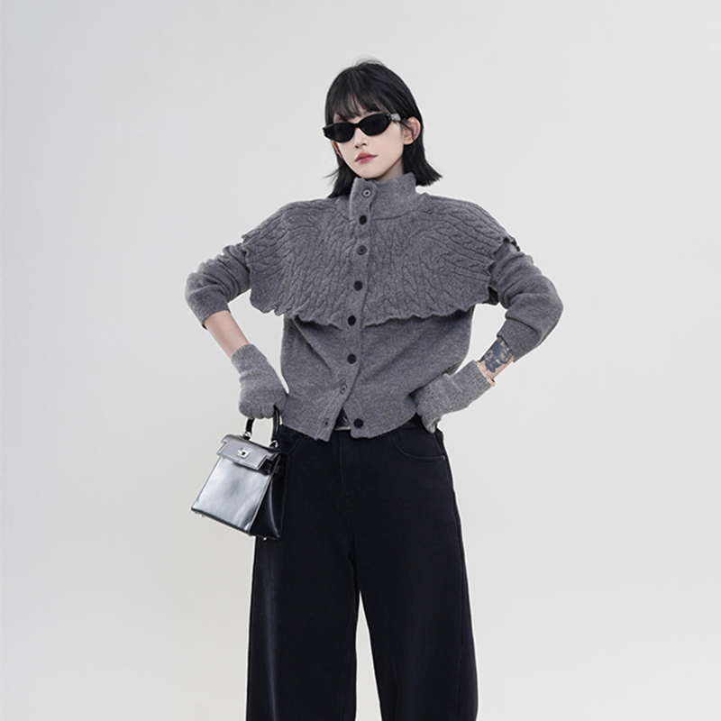 High-Neck Long Sleeve Knitted Cardigan Sweater Coat for Women - Solid Color, Fake Two-Piece, Korean Autumn Winter Style High-Neck Long Sleeve Knitted Cardigan Sweater Coat for Women - Solid Color, Fake Two-Piece, Korean Autumn Winter Style