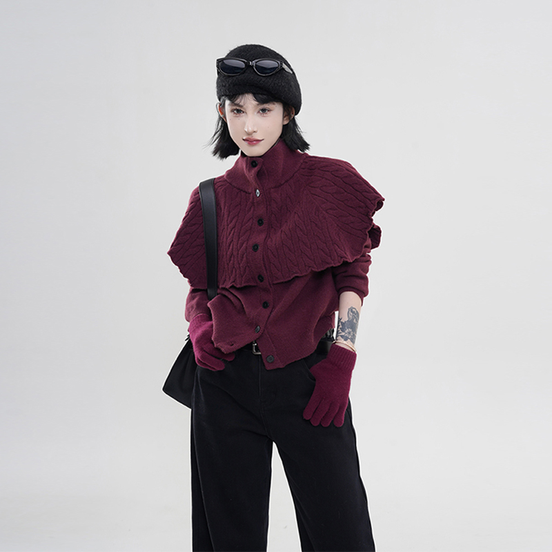 High-Neck Long Sleeve Knitted Cardigan Sweater Coat for Women - Solid Color, Fake Two-Piece, Korean Autumn Winter Style High-Neck Long Sleeve Knitted Cardigan Sweater Coat for Women - Solid Color, Fake Two-Piece, Korean Autumn Winter Style