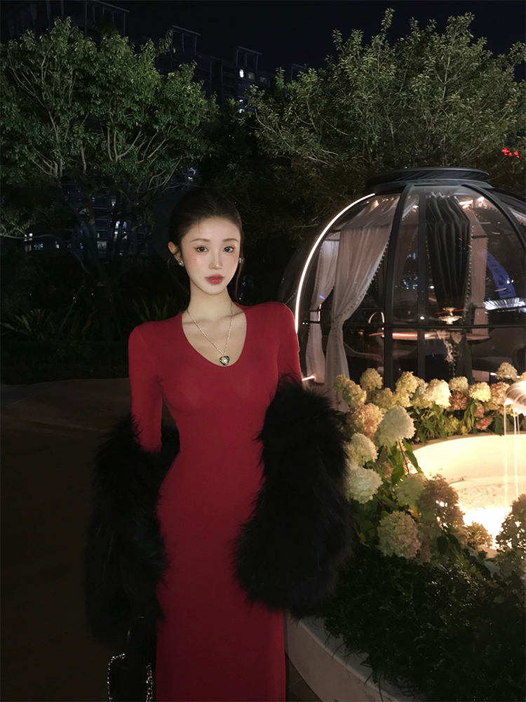 High Neck Shawl Dress - Retro Bodycon Skirt in Hong Kong Style for Women - Autumn Winter 2025 Fashion High Neck Shawl Dress - Retro Bodycon Skirt in Hong Kong Style for Women - Autumn Winter 2025 Fashion