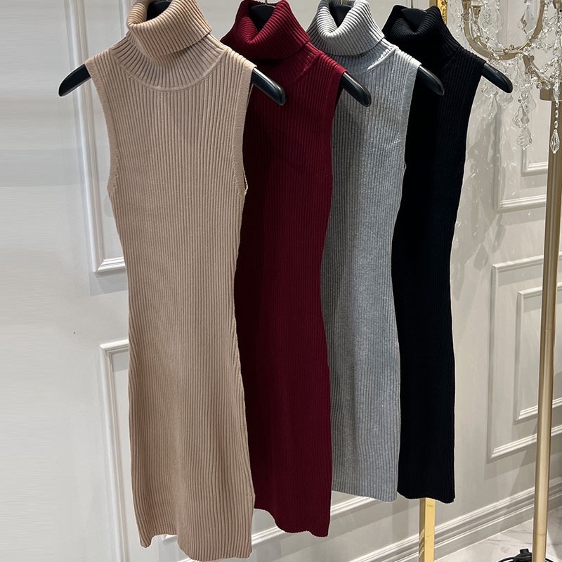 High-Neck Sleeveless Knitted Bodycon Dress for Women - Sexy Korean Dongdaemun Style, Perfect for 90s and Y2K Fashion Lovers High-Neck Sleeveless Knitted Bodycon Dress for Women - Sexy Korean Dongdaemun Style, Perfect for 90s and Y2K Fashion Lovers