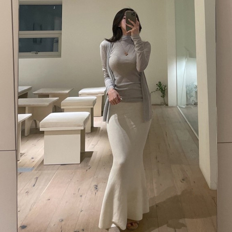 High-Neck Sleeveless Vest Top with Long Sleeve Cardigan - Minimalist Two-Piece Set for Women, Perfect for Autumn and Winter Fashion High-Neck Sleeveless Vest Top with Long Sleeve Cardigan - Minimalist Two-Piece Set for Women, Perfect for Autumn and Winter Fashion