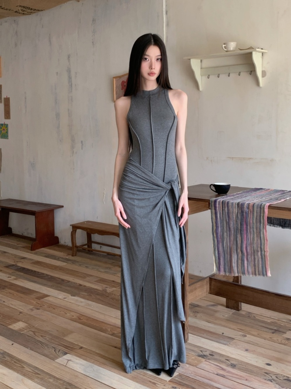 High-Quality Gray Modal Bodycon Vest Dress - Slim Fit Faux Two-Piece Sexy Long Dress for Women - Summer Fashion Essential High-Quality Gray Modal Bodycon Vest Dress - Slim Fit Faux Two-Piece Sexy Long Dress for Women - Summer Fashion Essential
