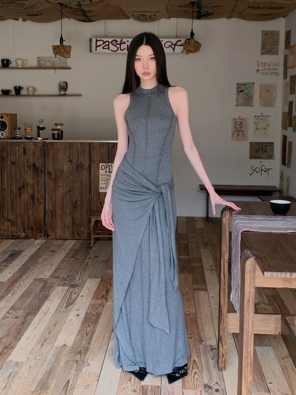 High-Quality Gray Modal Bodycon Vest Dress - Slim Fit Faux Two-Piece Sexy Long Dress for Women - Summer Fashion Essential