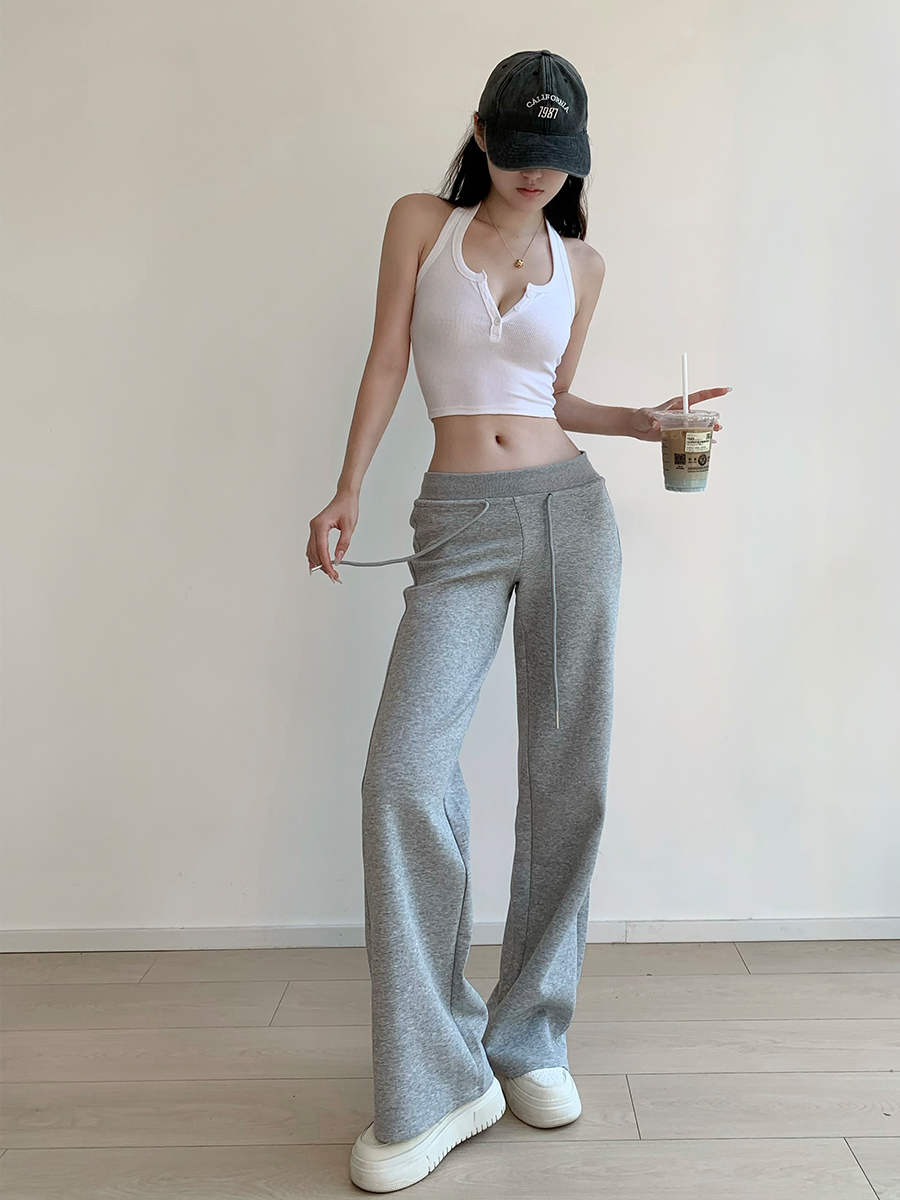 High-Quality Low-Waist Drawstring Straight-Leg Flared Pants - Youthful Casual Style for Leg-Lengthening Look High-Quality Low-Waist Drawstring Straight-Leg Flared Pants - Youthful Casual Style for Leg-Lengthening Look
