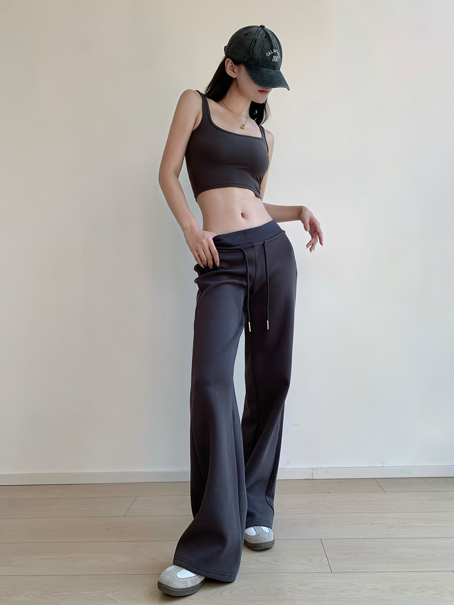 High-Quality Low-Waist Drawstring Straight-Leg Flared Pants - Youthful Casual Style for Leg-Lengthening Look High-Quality Low-Waist Drawstring Straight-Leg Flared Pants - Youthful Casual Style for Leg-Lengthening Look