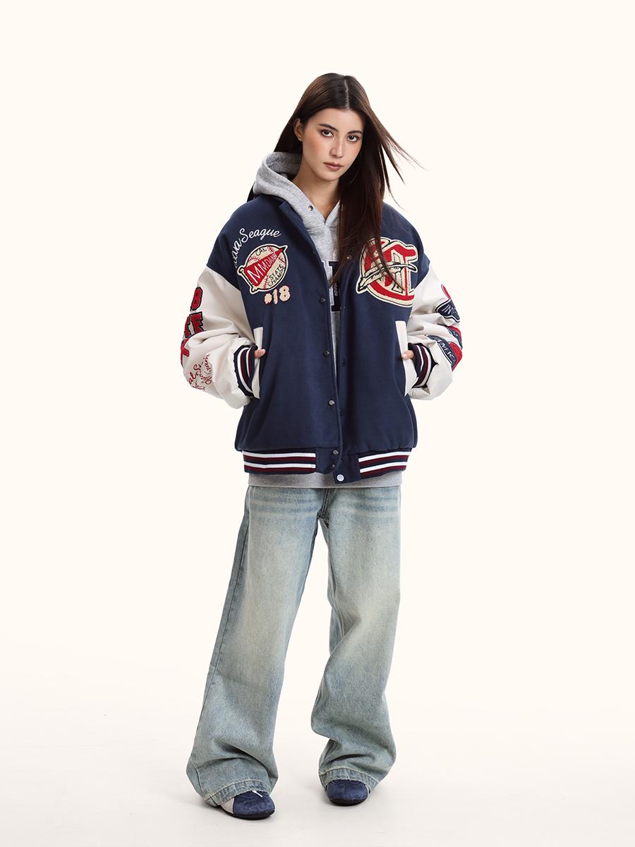 High Street Baseball Jacket for Men and Women - Loose-Fitting Plush Embroidered Hip-Hop Style Outerwear High Street Baseball Jacket for Men and Women - Loose-Fitting Plush Embroidered Hip-Hop Style Outerwear