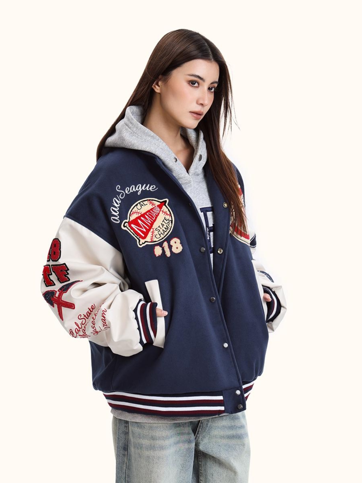 High Street Baseball Jacket for Men and Women - Loose-Fitting Plush Embroidered Hip-Hop Style Outerwear High Street Baseball Jacket for Men and Women - Loose-Fitting Plush Embroidered Hip-Hop Style Outerwear