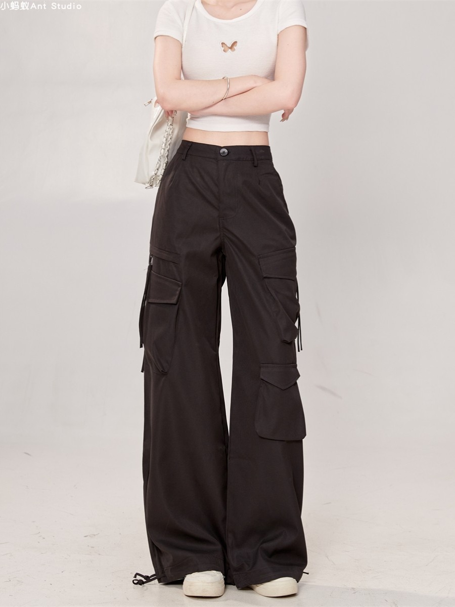 High Street Black Multi-Pocket Tapered Cargo Pants for Women - Loose BF Style Wide-Leg 2025 Trendy Fashion High Street Black Multi-Pocket Tapered Cargo Pants for Women - Loose BF Style Wide-Leg 2025 Trendy Fashion