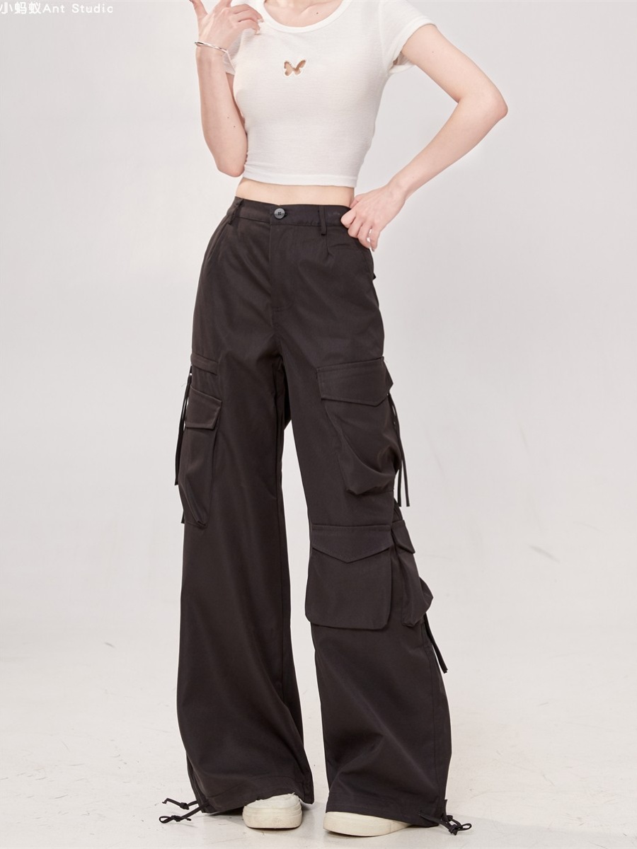High Street Black Multi-Pocket Tapered Cargo Pants for Women - Loose BF Style Wide-Leg 2025 Trendy Fashion High Street Black Multi-Pocket Tapered Cargo Pants for Women - Loose BF Style Wide-Leg 2025 Trendy Fashion