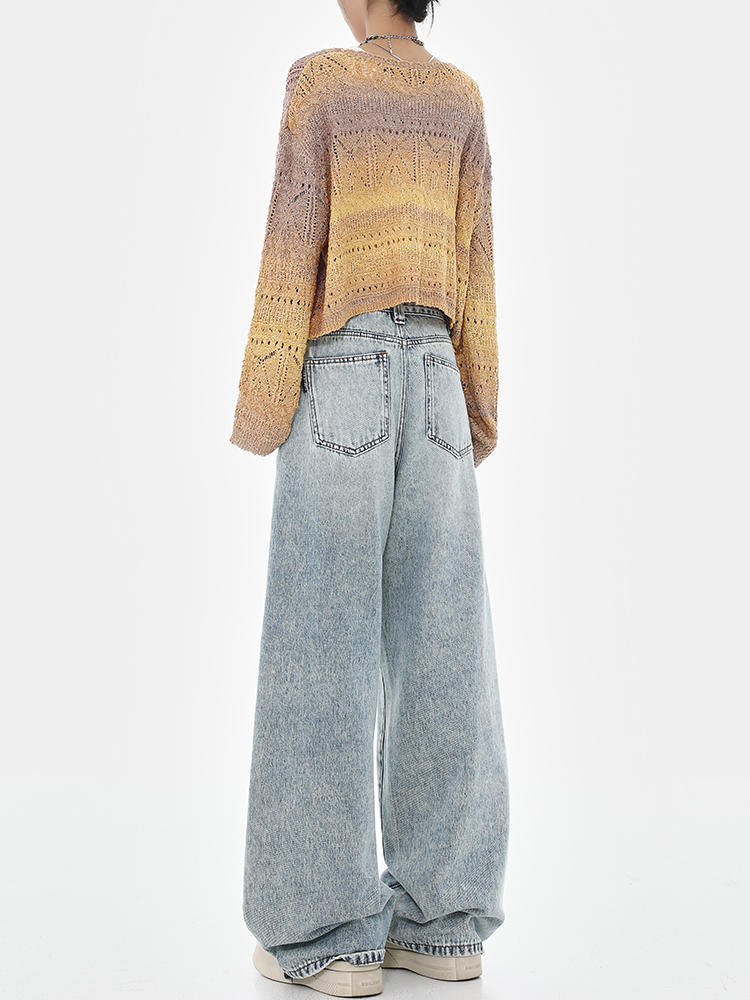 High Street Blue Washed Distressed Loose Wide-Leg Straight-Leg Long Jeans for Spring 90s Y2K Style High Street Blue Washed Distressed Loose Wide-Leg Straight-Leg Long Jeans for Spring 90s Y2K Style