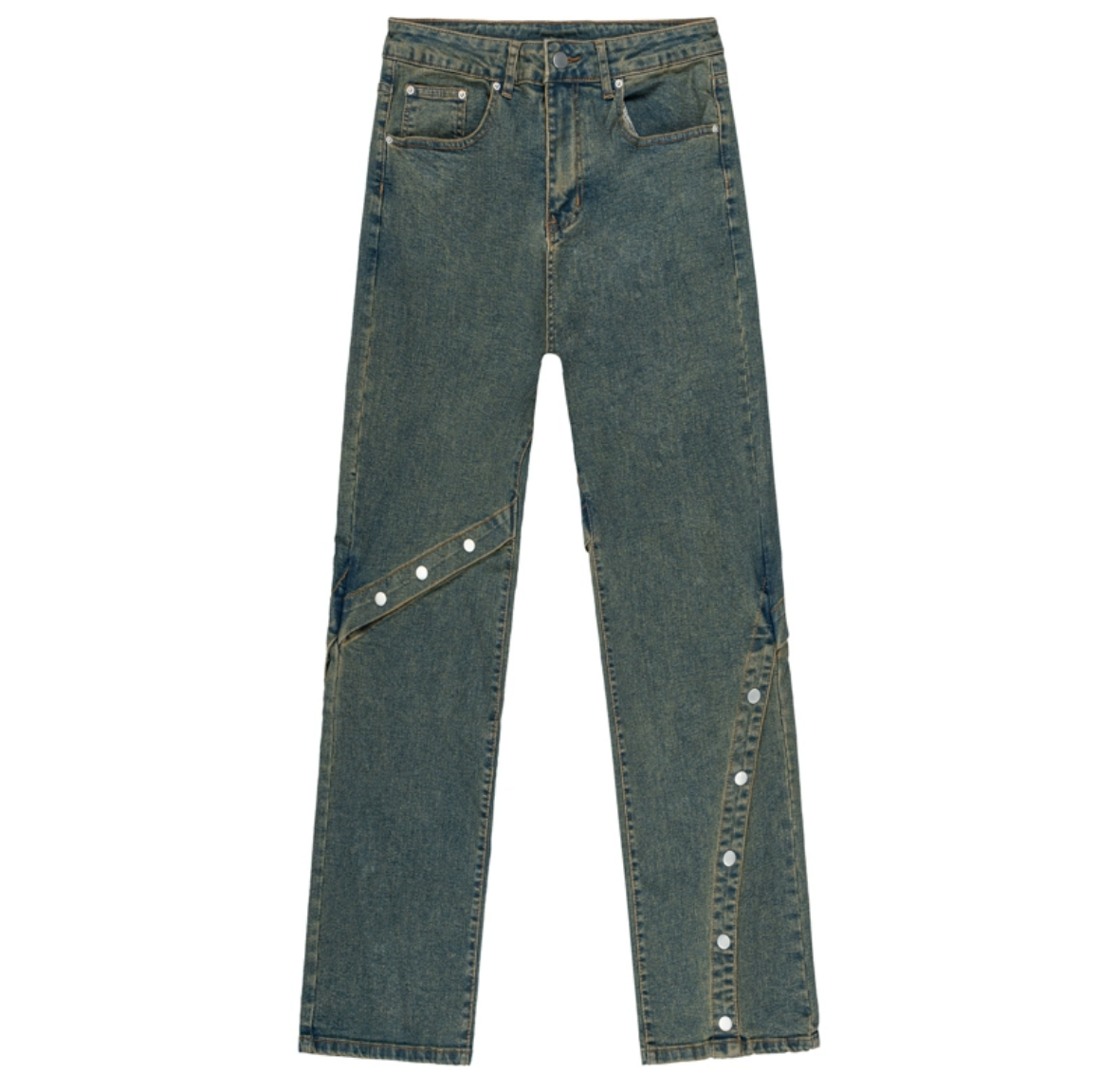 High Street Flared Denim Pants for Men and Women - Loose Straight Fit, Button Detail, Casual Vibe, Y2K Style High Street Flared Denim Pants for Men and Women - Loose Straight Fit, Button Detail, Casual Vibe, Y2K Style