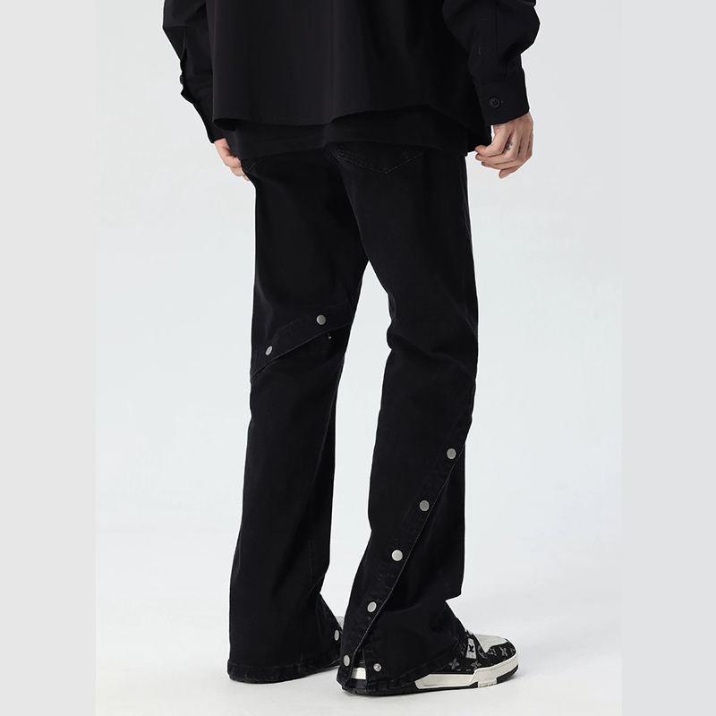 High Street Flared Denim Pants for Men and Women - Loose Straight Fit, Button Detail, Casual Vibe, Y2K Style