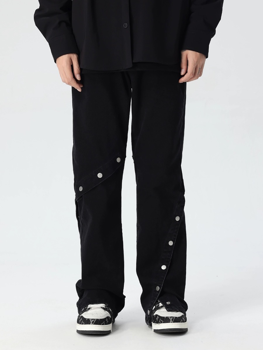 High Street Flared Denim Pants for Men and Women - Loose Straight Fit, Button Detail, Casual Vibe, Y2K Style