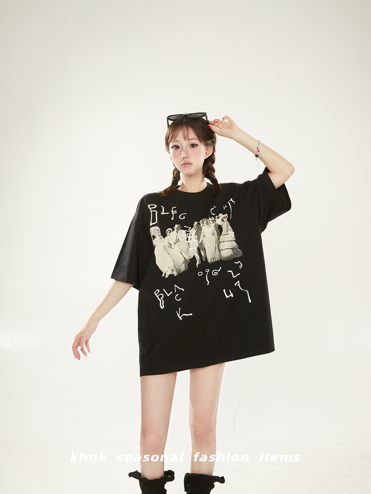 High Street Retro Character Print Short Sleeve T-Shirt for Women, Casual Loose Fit Summer Top, 90s Y2K Fashion Trend